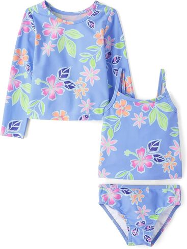 The Children's Place Baby Girls and Toddler Long Sleeve Rashguard and Tankini Swimsuit, 3 Piece Set in Saudi Arabia