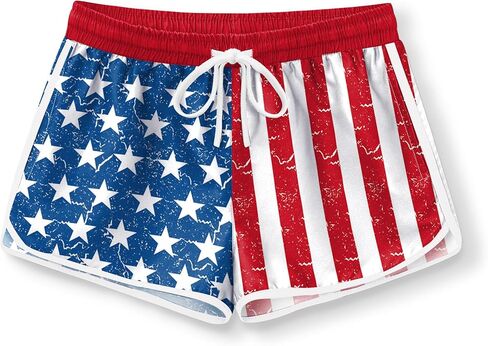 BesserBay Memorial Day Kid Girl Boardshorts الروح الأمريكية الوطنية النجوم والمشارب 4 يوليو شورت الشاطئ 11-12 سنة in Kuwait