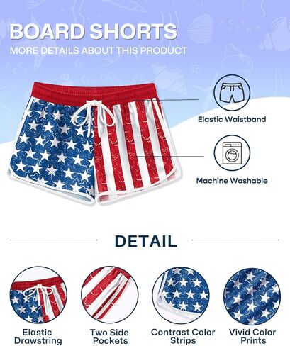 BesserBay Memorial Day Kid Girl Boardshorts الروح الأمريكية الوطنية النجوم والمشارب 4 يوليو شورت الشاطئ 11-12 سنة in Kuwait