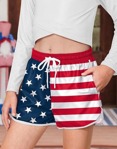 Little Girls 4th July USA Memorial US Flag Shorts 4th of July American Patriotic National Red White Blue Boardshorts 11-12 Years in Kuwait