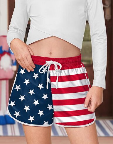 Little Girls 4th July USA Memorial US Flag Shorts 4th of July American Patriotic National Red White Blue Boardshorts 11-12 Years in Kuwait