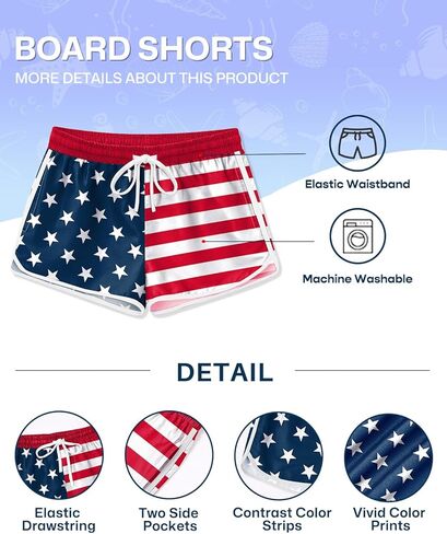 Little Girls 4th July USA Memorial US Flag Shorts 4th of July American Patriotic National Red White Blue Boardshorts 11-12 Years in Kuwait