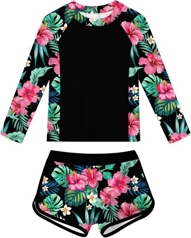 ملابس سباحة Idgreatim للفتيات من Rash Guard للمراهقات من قطعتين ثوب سباحة بأكمام طويلة مقاس 7-16T in Kuwait