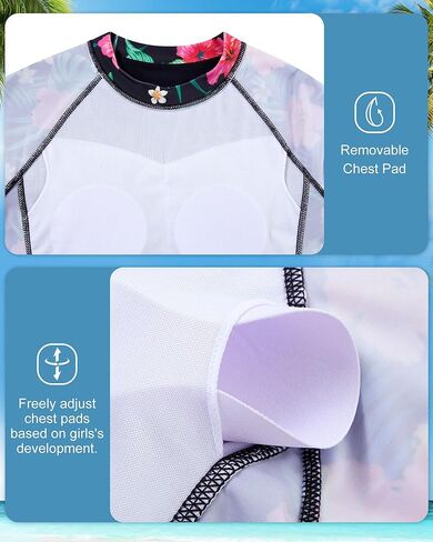 ملابس سباحة Idgreatim للفتيات من Rash Guard للمراهقات من قطعتين ثوب سباحة بأكمام طويلة مقاس 7-16T in Kuwait