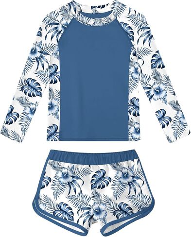 ملابس سباحة Idgreatim للفتيات من Rash Guard للمراهقات من قطعتين ثوب سباحة بأكمام طويلة مقاس 7-16T in Kuwait