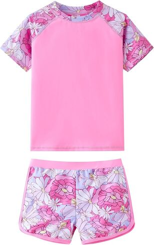UMELOK الفتيات طفح الحرس ملابس السباحة 2 قطعة قصيرة الأكمام ثوب السباحة Rashguard الصيف الشاطئ ملابس السباحة مجموعات in Kuwait