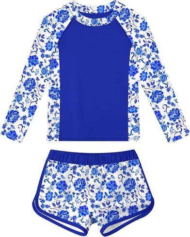 ملابس سباحة Idgreatim للفتيات من Rash Guard للمراهقات من قطعتين ثوب سباحة بأكمام طويلة مقاس 7-16T in Kuwait