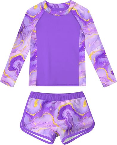 ملابس سباحة Idgreatim للفتيات من Rash Guard للمراهقات من قطعتين ثوب سباحة بأكمام طويلة مقاس 7-16T in Kuwait
