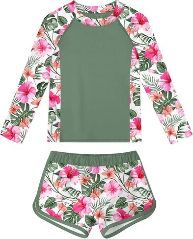 ملابس سباحة Idgreatim للفتيات من Rash Guard للمراهقات من قطعتين ثوب سباحة بأكمام طويلة مقاس 7-16T in Kuwait