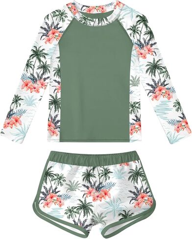 ملابس سباحة Idgreatim للفتيات من Rash Guard للمراهقات من قطعتين ثوب سباحة بأكمام طويلة مقاس 7-16T in Kuwait