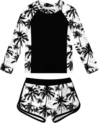 ملابس سباحة Idgreatim للفتيات من Rash Guard للمراهقات من قطعتين ثوب سباحة بأكمام طويلة مقاس 7-16T in Kuwait