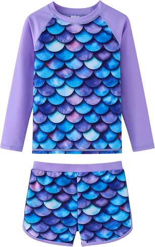 ملابس سباحة UMELOK للفتيات من Rash Guard مكونة من قطعتين بدلة استحمام بأكمام طويلة للأطفال من عمر 4 إلى 12 سنة in Kuwait