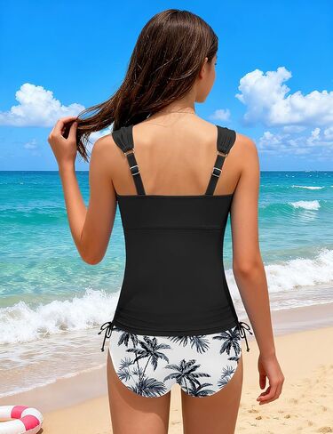 NECIOUS Girls Swimsuits 2 Piece Criss Cross Bathing Suit Drawstring Wide Straps Tankini Sets for 9-16 Years in Kuwait