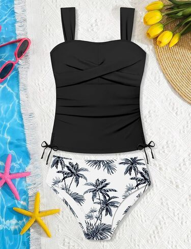 NECIOUS Girls Swimsuits 2 Piece Criss Cross Bathing Suit Drawstring Wide Straps Tankini Sets for 9-16 Years in Kuwait