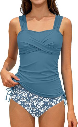 NECIOUS Girls Swimsuits 2 Piece Criss Cross Bathing Suit Drawstring Wide Straps Tankini Sets for 9-16 Years in Kuwait