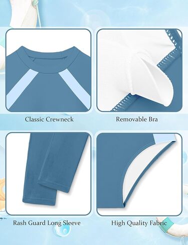 Girls Swimsuit Two Piece Kids Bathing Suit for Girls Long Sleeve Rash Guard Sets Color Block UPF 50+ Padded Swimwear in Saudi Arabia