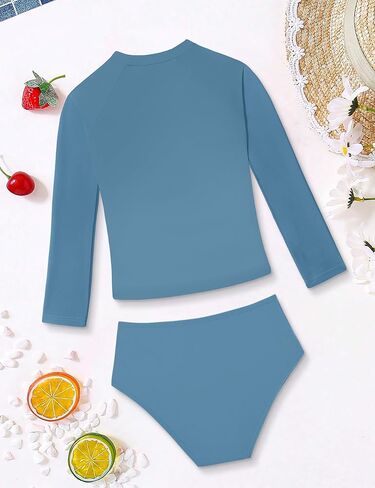 Girls Swimsuit Two Piece Kids Bathing Suit for Girls Long Sleeve Rash Guard Sets Color Block UPF 50+ Padded Swimwear in Saudi Arabia