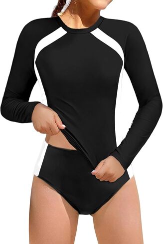 Girls Swimsuit Two Piece Kids Bathing Suit for Girls Long Sleeve Rash Guard Sets Color Block UPF 50+ Padded Swimwear in Saudi Arabia