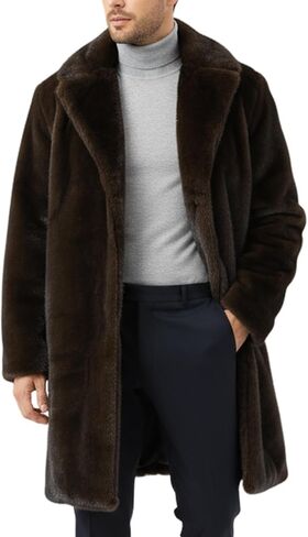 Yimoon Men's Faux Fur Long Coat Winter Faux Mink Trench Coat Lapel Thick Overcoat Business Fluffy Jacket for Men in Kuwait