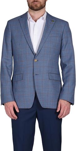 Men's Wool Blend Blue Rust Windowpane Slim Fit Blazer Sport Coat in Saudi Arabia