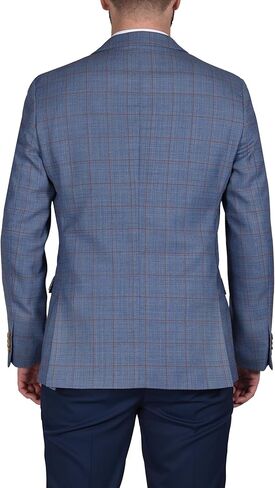 Men's Wool Blend Blue Rust Windowpane Slim Fit Blazer Sport Coat in Saudi Arabia