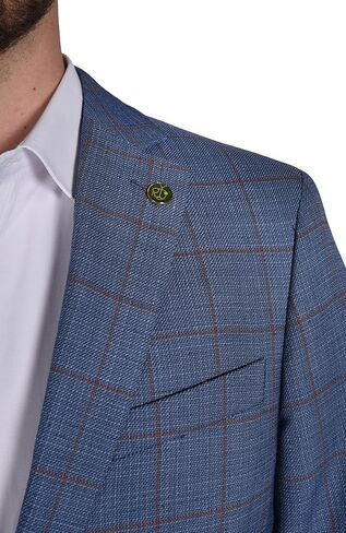Men's Wool Blend Blue Rust Windowpane Slim Fit Blazer Sport Coat in Saudi Arabia