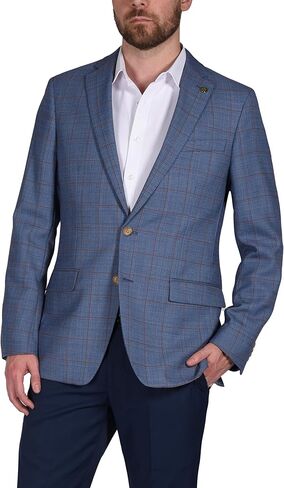 Men's Wool Blend Blue Rust Windowpane Slim Fit Blazer Sport Coat in Saudi Arabia