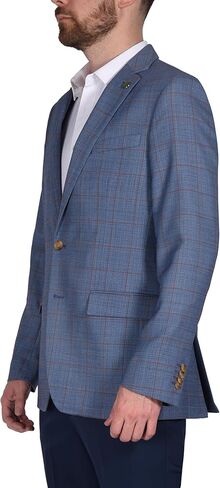 Men's Wool Blend Blue Rust Windowpane Slim Fit Blazer Sport Coat in Saudi Arabia