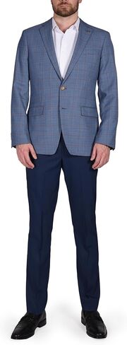 Men's Wool Blend Blue Rust Windowpane Slim Fit Blazer Sport Coat in Saudi Arabia