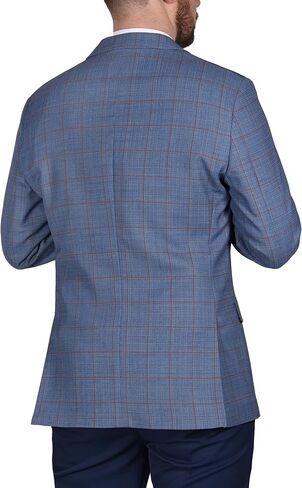Men's Wool Blend Blue Rust Windowpane Slim Fit Blazer Sport Coat in Saudi Arabia