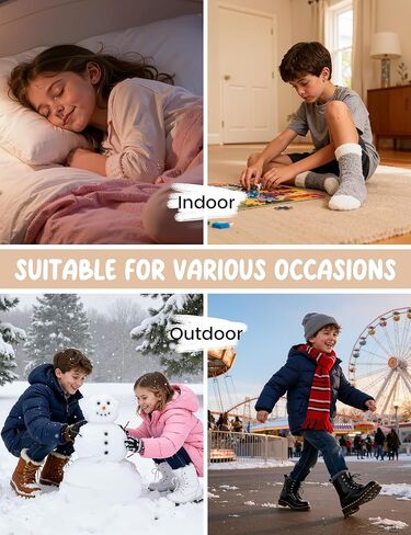 Durio Kids Fuzzy Slipper Socks with Non-Slip Grips - 3 Pairs Cozy Warm Crew Sock for Boys Girls, Soft Toddler Winter Socks in Saudi Arabia