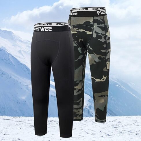2 Pack Boys Thermal Compression Leggings Pants Youth Fleece Lined Base Layer Tights Cold Weather Gear in Saudi Arabia