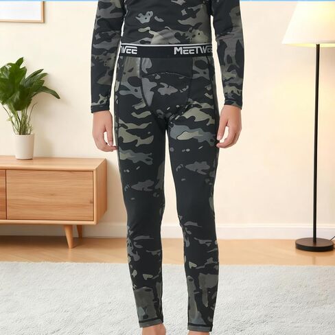 Boys Thermal Compression Leggings Pants Youth Fleece Lined Base Layer Tights Cold Weather Gear in Saudi Arabia
