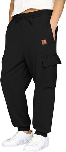 Boys Baggy Cargo Sweatpants Elastic Waist Fleece Lined Joggers with Multi Pockets Soft Athletic Workout Track Pants in Saudi Arabia