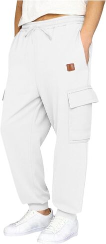 Boys Baggy Cargo Sweatpants Elastic Waist Fleece Lined Joggers with Multi Pockets Soft Athletic Workout Track Pants in Saudi Arabia