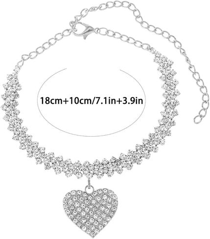 Silver Heart Anklets for Women, Shinny Rhinestone, No Tarnish Anklet, Valentine's Day, Beach Jewelry, Silver Anklet for Women in Saudi Arabia