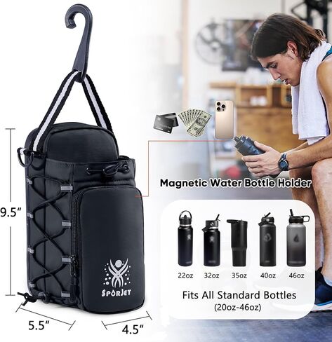 Magnetic Gym Bag for Water Bottle – Fits Up to 46oz, Sling Water Bottle Holder with Strap & Phone Pocket, Magnetic Workout Bag for Gym, Fitness, Outdoor, Men & Women in Saudi Arabia