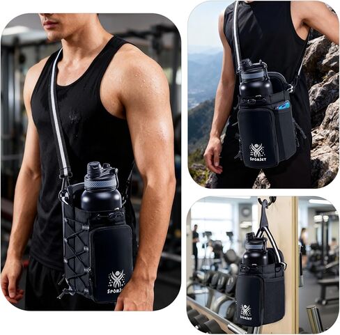 Magnetic Gym Bag for Water Bottle – Fits Up to 46oz, Sling Water Bottle Holder with Strap & Phone Pocket, Magnetic Workout Bag for Gym, Fitness, Outdoor, Men & Women in Saudi Arabia
