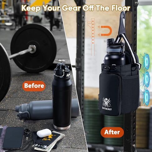 Magnetic Gym Bag for Water Bottle – Fits Up to 46oz, Sling Water Bottle Holder with Strap & Phone Pocket, Magnetic Workout Bag for Gym, Fitness, Outdoor, Men & Women in Saudi Arabia