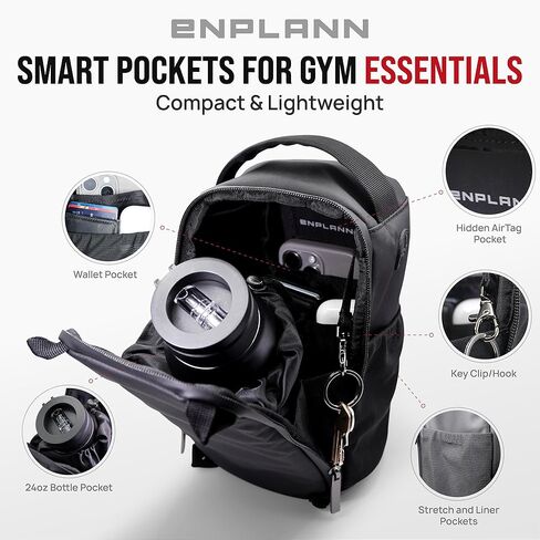 حقيبة الجيم المغناطيسية الصغيرة | حقيبة زجاجة مياه مغناطيسية للجيم | حقيبة كروس صغيرة مثالية للتمارين المركزة | حقيبة رياضية صغيرة للنساء والرجال | حامل زجاجة ماء مع حزام (أسود) in Kuwait