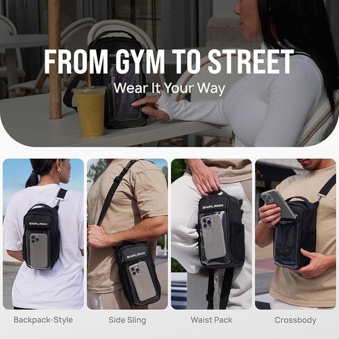 حقيبة الجيم المغناطيسية الصغيرة | حقيبة زجاجة مياه مغناطيسية للجيم | حقيبة كروس صغيرة مثالية للتمارين المركزة | حقيبة رياضية صغيرة للنساء والرجال | حامل زجاجة ماء مع حزام (أسود) in Kuwait