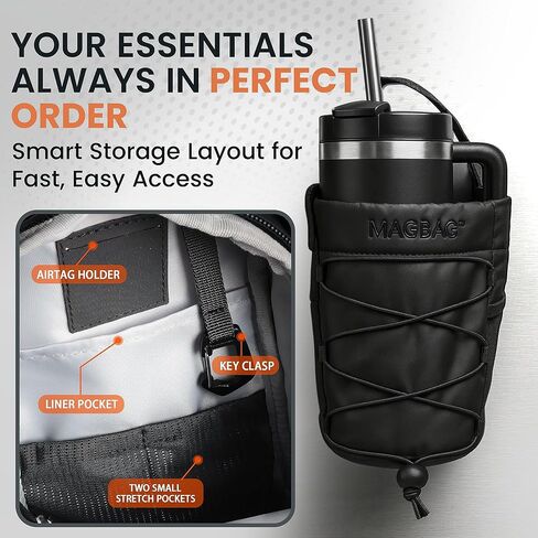 Magnetic Gym Bag for Men & Women, Strong Magnet Bottle Holder with Phone Pocket, Water-Resistant Crossbody Tote, Black, Fits 20-40oz Bottles in Saudi Arabia