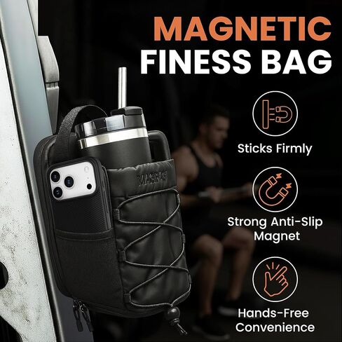 Magnetic Gym Bag for Men & Women, Strong Magnet Bottle Holder with Phone Pocket, Water-Resistant Crossbody Tote, Black, Fits 20-40oz Bottles in Saudi Arabia