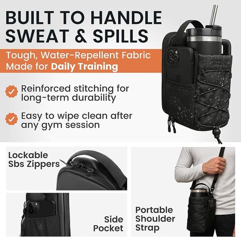 Magnetic Gym Bag for Men & Women, Strong Magnet Bottle Holder with Phone Pocket, Water-Resistant Crossbody Tote, Black, Fits 20-40oz Bottles in Saudi Arabia