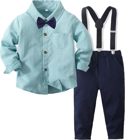 Baby Boys Gentleman Outfits Suits, Infant Long Sleeve Shirt+Bib Pants+Bow Tie Overalls Clothes Set in Saudi Arabia
