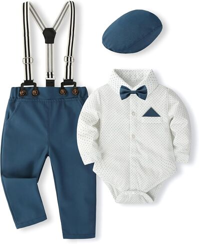 Baby Boys Gentleman Outfits Suits, Infant Long Sleeve Shirt+Bib Pants+Bow Tie Overalls Clothes Set in Saudi Arabia