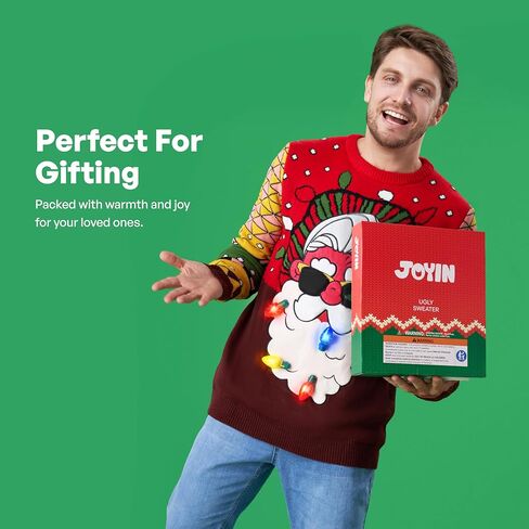 JOYIN LED Light Up Ugly Christmas Sweater Men, Ugly Sweater Men with Built-in Light Bulbs, Holiday Funny Pullovers 2025 in Kuwait