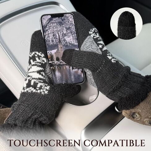 Winter Mittens for Men - Touchscreen Snowflake Knit Gloves with Plush Fleece Lining Cold Weather in Saudi Arabia