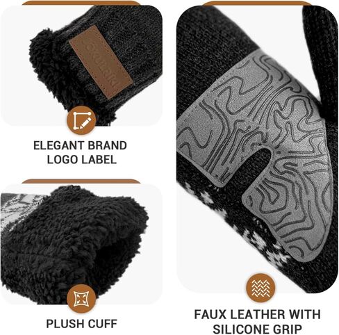 Winter Mittens for Men - Touchscreen Snowflake Knit Gloves with Plush Fleece Lining Cold Weather in Saudi Arabia
