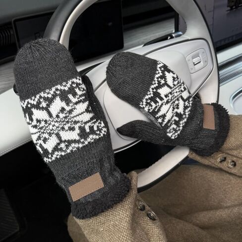 Winter Mittens for Men - Touchscreen Snowflake Knit Gloves with Plush Fleece Lining Cold Weather in Saudi Arabia